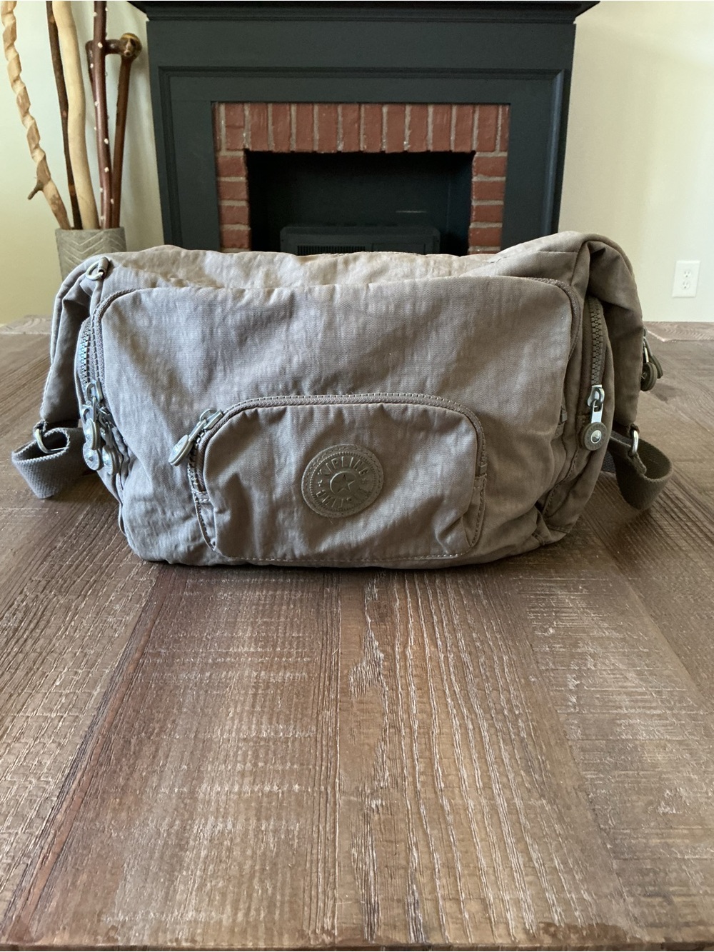 Kipling Europa Crinkle Nylon Crossover Crossbody Bag Celo Grey